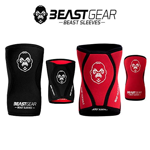 Beast Gear Rodilleras Deportivas Beast - Rodilleras Neopreno 5mm con Función Protectora y de Compresión - Ideal para Halterofilia, Crossfit, Powerlifting, Sentadillas, Running, Baloncesto y más - XL