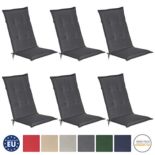 Beautissu Loft HL - Set de 6 Cojines para sillas tumbonas mecedoras de balcón o Asiento Exterior con Respaldo Alto - 120x50x6 cm - Placas compactas de gomaespuma - Gris Grafito