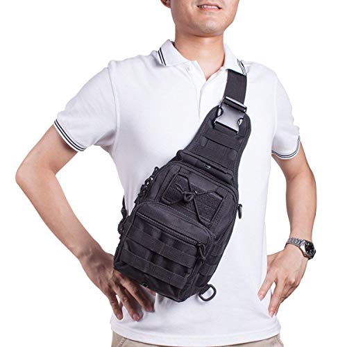 BeGrit honda táctica militar Mochila Bolsa de hombro pecho EDC para caminatas al aire libre campo de deportes negro