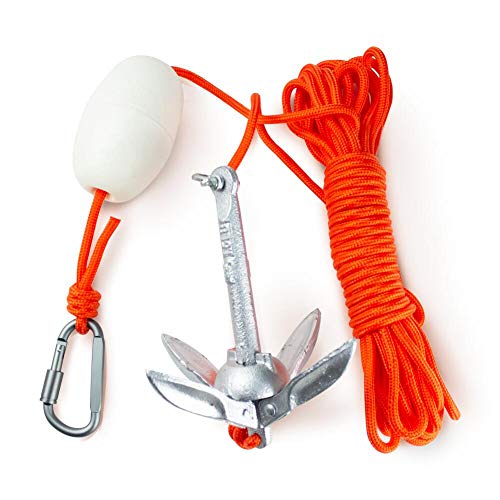 BeGrit Kit de Anclaje de Barco Pequeño, Plegable, Acero al Carbono, para Canoa Jet, esquí, Sup y Tabla de Paddle,0,7 kg con Bolsa de Transporte de Cuerda de Remolque DE 10 m