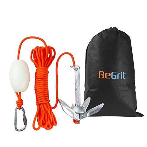 BeGrit Kit de Anclaje de Barco Pequeño, Plegable, Acero al Carbono, para Canoa Jet, esquí, Sup y Tabla de Paddle,0,7 kg con Bolsa de Transporte de Cuerda de Remolque DE 10 m