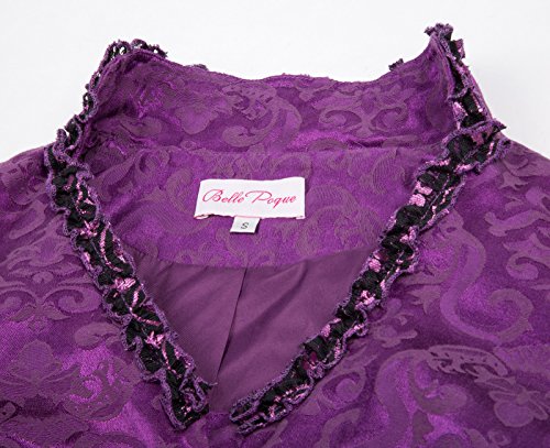 Belle Poque Mujeres Chaqueta Negra Botonaduras Dobladillos Encajes Forales De Cola M 3#