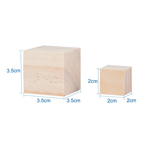 BENECREAT 60PCS Cubos De Madera 3.5x3.5x3.5cm y 2x2x2cm - Bloques Cuadrados Sellos, Artes y Manualidades, Plantillas, Proyectos de Alfabeto y Números y Bricolaje