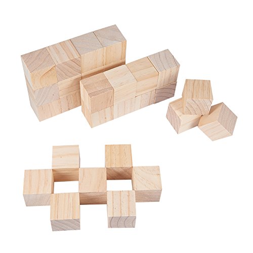 BENECREAT 60PCS Cubos De Madera 3.5x3.5x3.5cm y 2x2x2cm - Bloques Cuadrados Sellos, Artes y Manualidades, Plantillas, Proyectos de Alfabeto y Números y Bricolaje