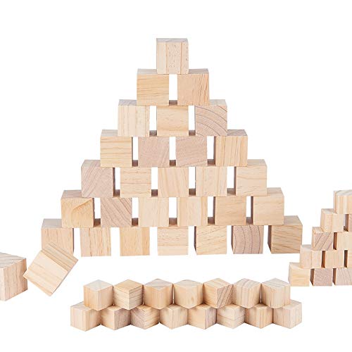 BENECREAT 60PCS Cubos De Madera 3.5x3.5x3.5cm y 2x2x2cm - Bloques Cuadrados Sellos, Artes y Manualidades, Plantillas, Proyectos de Alfabeto y Números y Bricolaje