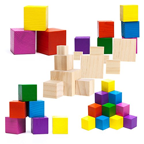 BENECREAT 60PCS Cubos De Madera 3.5x3.5x3.5cm y 2x2x2cm - Bloques Cuadrados Sellos, Artes y Manualidades, Plantillas, Proyectos de Alfabeto y Números y Bricolaje