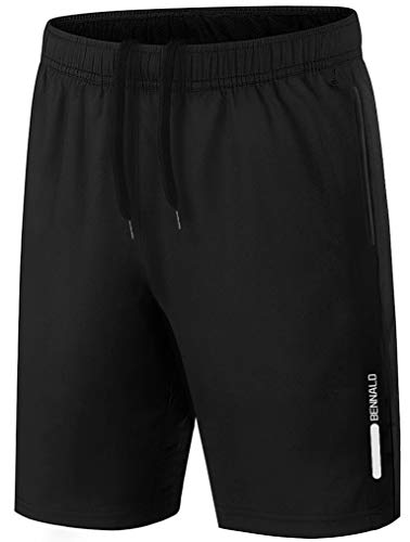 BENNALD Short Deportivo Hombre, Pantalones Cortos Deporte Hombre Pantalón Corto Deportivo Secado Rápido Shorts Core Pants de Tenis Running Fitness Gimnasio Gym Atletismo Verano Negro