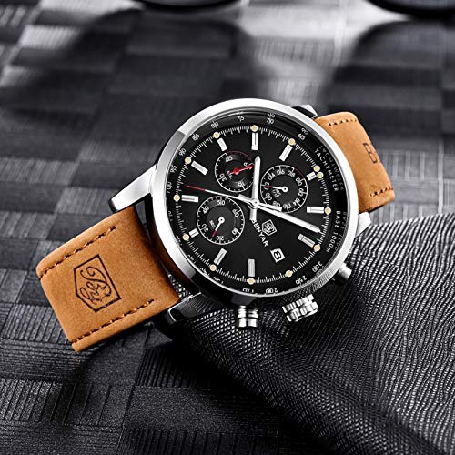 BENYAR Cuarzo cronógrafo Impermeable Relojes Business Casual Deporte Banda Correa de Piel Reloj de Pulsera