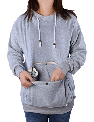 besbomig Sudadera de Mujer Sweatshirt Camisa Hoodie con Orejas - Gran Bolsillo con Capucha para Perro Gato Transportador de Mascotas Manga Larga Pullover Pet Carrier