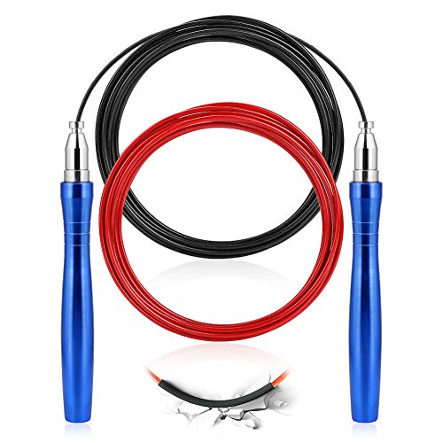 Bestcool Cuerda Saltar, Comba Saltar Longitud Ajustable Comba Boxeo Skipping Rope Comba Crossfit Comba Boxeo con Mango Antideslizante (Azul)