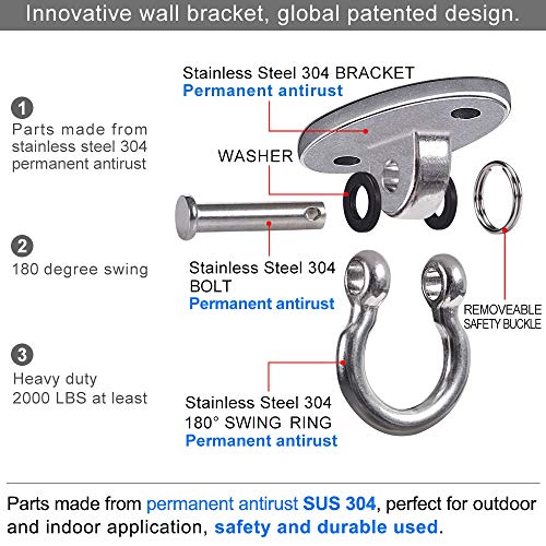 Besthouse 2 Piezas SUS304 Acero Inoxidable Tarea Pesada Ganchos de Techo, Anclaje de Techo, Yoga, Hamacas, Sacos de Boxeo, Sillón Colgante, Anillo para Entrenamiento de Suspensión, Capacidad 900Kg