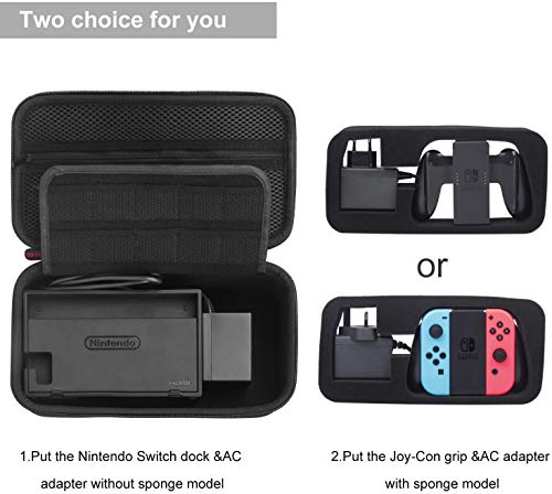 Bestico Funda para Nintendo Switch – Funda de viaje para Nintendo Switch con espacio para guardar 10 cartuchos de juegos para la consola, Adaptador de CA, cable HDMI, mando Joy-Con y correa Joy-Con