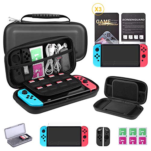 Bestico Kit Protección para Nintendo Switch, Funda Switch Accesorios de Protección incluyen Funda Nintendo Switch,Estuche tarjeta de juego,3 Clear HD Protector de Pantalla,Joy-Con Estucha Silicona