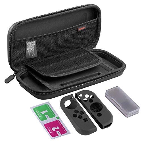 Bestico Kit Protección para Nintendo Switch, Funda Switch Accesorios de Protección incluyen Funda Nintendo Switch,Estuche tarjeta de juego,3 Clear HD Protector de Pantalla,Joy-Con Estucha Silicona