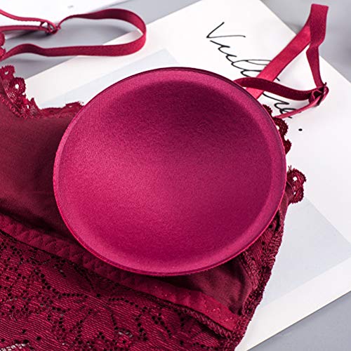 BESTOYARD Sujetador Floral Bralette de Encaje para Mujer Sujetador Profundo con Cuello en V Sling Push Up Cojín removible Bralette Camisola Ropa Interior - Tamaño Gratis (Rojo Vino)