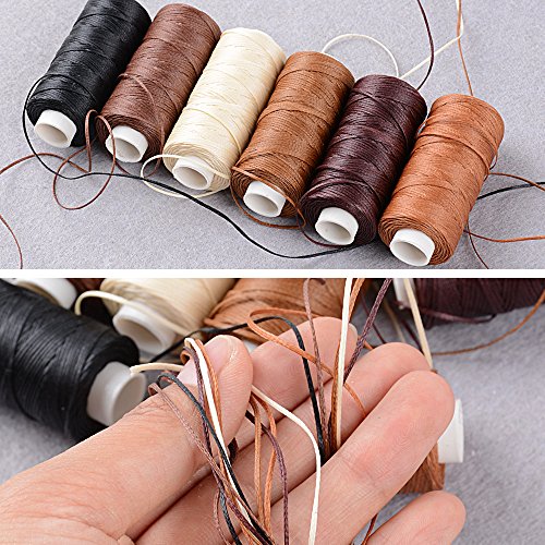 BETESSIN 6 Rollos Cordón Encerado 150D/1mm 50m Cuerda Encerada Multiolores Hilo de Cuero para Manualidades DIY Pulseras Abalorios Collares Monedero Bolsas de Cuero Multiuso