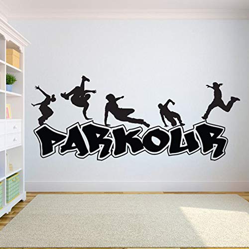 BFMBCH Parkour Etiqueta de la pared Deportes extremos Etiqueta de vinilo Apliques deportivos Etiqueta de Parkour Niños Dormitorio Arte Etiqueta de la pared Blanco 42x100cm