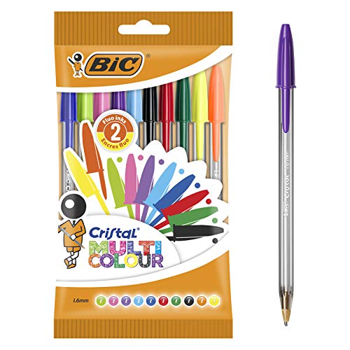 BIC Cristal Multicolour bolígrafos Punta Ancha (1,6 mm) – colores Surtidos, Blíster de 10 unidades