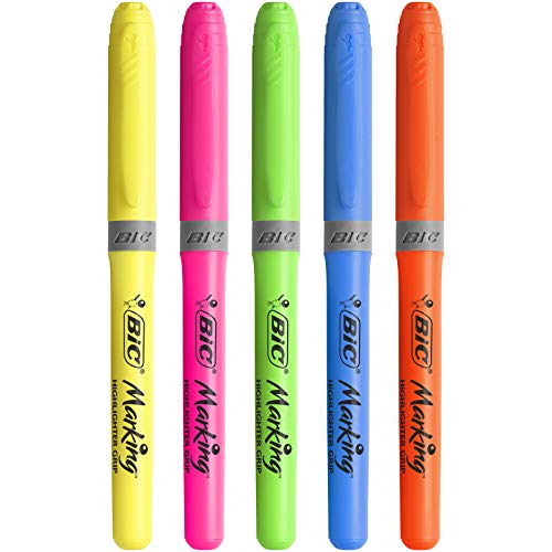 BIC Highlighter Grip Marcadores punta biselada Ajustable - colores Surtidos, Blíster de 3+1