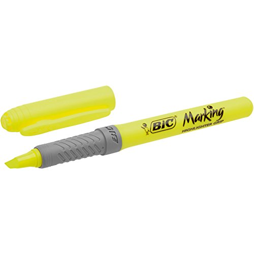 BIC Highlighter Grip Marcadores punta biselada Ajustable - colores Surtidos, Blíster de 3+1