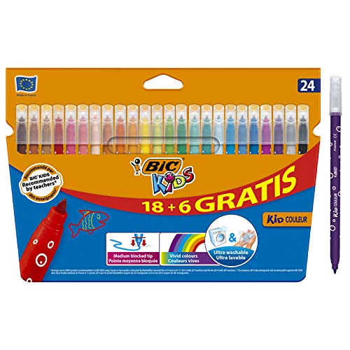 BIC Kids Kid Couleur rotuladores punta media - colores Surtidos, Caja de 18+6