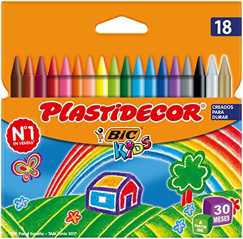 BIC Kids Plastidecor - Blíster de 18 unidades, ceras para colorear, colores surtidos