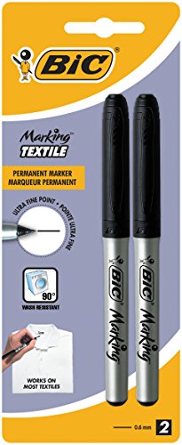 BIC Marking Ultra Fine Marcador Permanente Tejidos - Blíster de 2 unidades, Negro, Plata (933872)