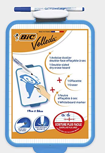 BIC Velleda Pizarra Blanca con Rotulador Azul (19 x 26 cm) – Bolsa de 1+1