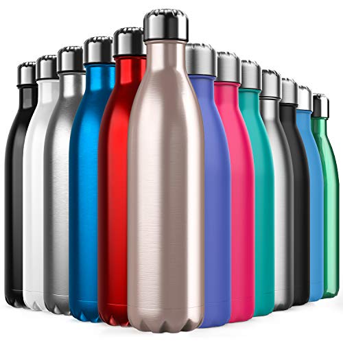 BICASLOVE Botella de Agua de Acero Inoxidable,Diseño de Pared Doble,Boca EstáNdar,para Correr, Gimnasio, Yoga, Ciclismo,750ML,Oro