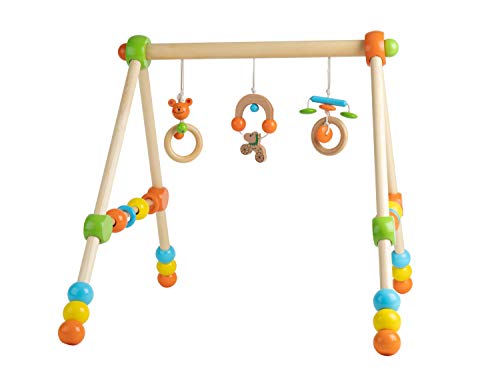 Bieco 4002315 - Gimnasio de madera para bebés (altura regulable), color verde