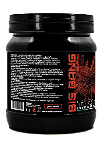 BIG BANG Pre Workout - Basado en 10 Aminoácidos - Pre-Entreno Potenciador de Energía y Fuerza Explosiva para Entrenamientos Intensos - Sabor Naranja - Materia prima Kyowa y Creapure - Polvo 250g