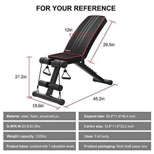 Bigzzia Banco de Pesas Ajustable (Banco de Peso olímpico) – 7 Respaldo Ajustable, inclinación Plegable/declinación, Entrenamiento de Cuerpo Completo y Gimnasio en casa