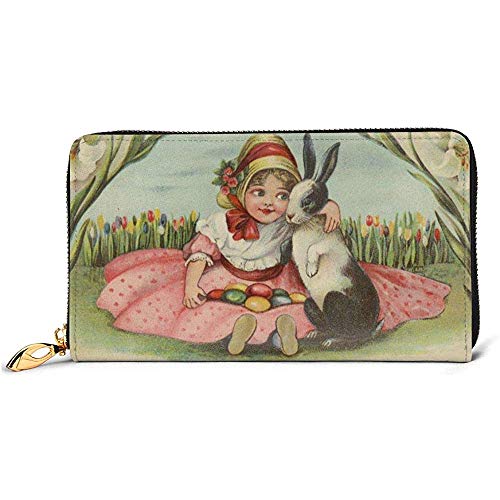 Billetera De Cuero Abrazo De Niña Conejo De Pascua Conejo Huevos De Caramelo Carteras De Tulipán para Unisex Largo Cartera De Cuero Titular De La Tarjeta Monedero Cremallera Hebilla Embrague Monedero