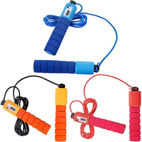 Biluer 3PCS Cuerda para Saltar Velocidad Cuerda de Salto Cuerda de Salto Ajustable Niños Hombres Mujeres Adultos con Mangos Cómodos y Contador Crossfit Boxeo Fitness Pérdida de Grasa MMA