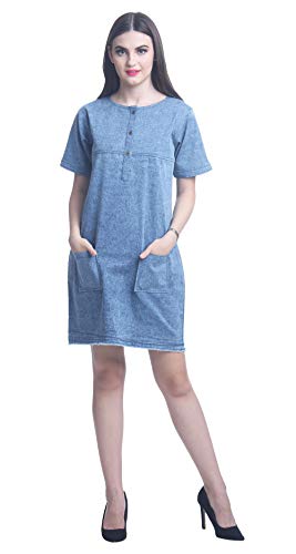 Bimba Para Mujer Yugo Denim Botón Frontal por Encima De La Rodilla Vestido