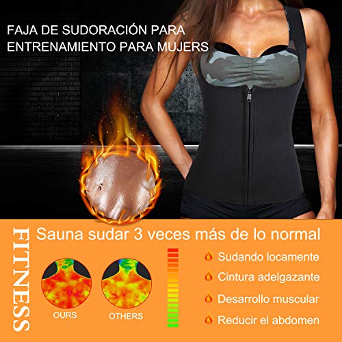 Bingrong Chaleco Neopreno Sauna Mujer Fajas Reductoras Adelgazantes Mujer Compresion para Adelgazante Sudoración para Deporte Fitness (Negro, Large)