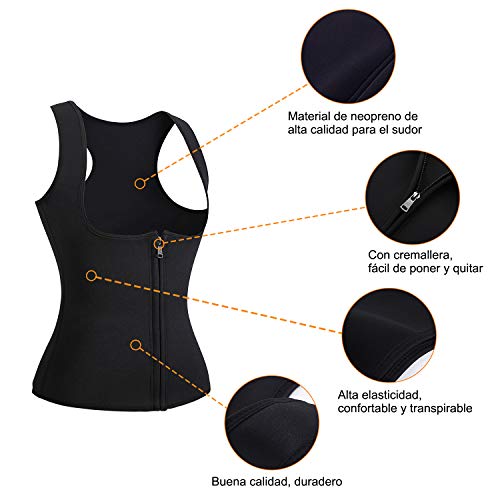 Bingrong Chaleco Neopreno Sauna Mujer Fajas Reductoras Adelgazantes Mujer Compresion para Adelgazante Sudoración para Deporte Fitness (Negro, Large)