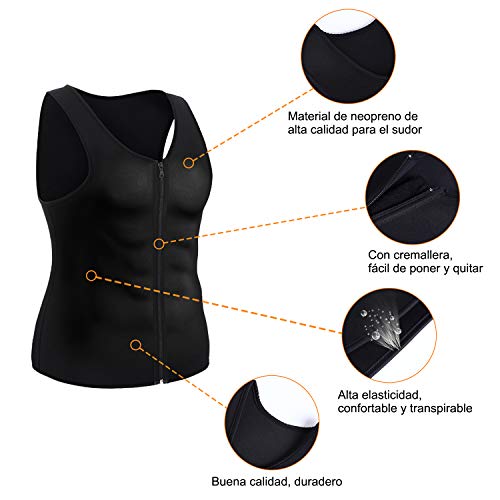 Bingrong Chaleco Sauna Hombre Fajas Reductoras Adelgazantes Hombres Compresion de Neopreno Chaleco para Adelgazante Sudoración con Cremallera para Deporte Fitness (Nergo, M)