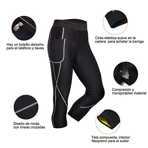 Bingrong Pantalones para Adelgazar Hombre Pantalón de Sudoración Adelgazar Pantalones de Neopreno para Ejercicio para Pérdida de Peso Deportivo (Negro, 2XL)