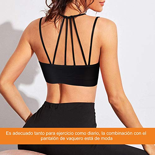 Bingrong Sujetador Deportivo de Entrenamiento Mujer Alto Impacto Yoga Fitness Running Camisetas sin Mangas Sin Costuras Acos Ropa Interior Almohadilla Extraíble Bra Deporte Push Up (Negro, Large)