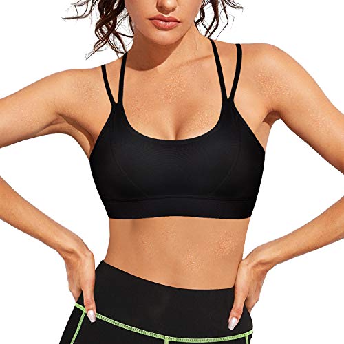 Bingrong Sujetador Deportivo de Entrenamiento Mujer Alto Impacto Yoga Fitness Running Camisetas sin Mangas Sin Costuras Acos Ropa Interior Almohadilla Extraíble Bra Deporte Push Up (Negro, Large)