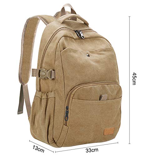 Bioasis Mochila de 40L, Unisex Vintage Mochila para Portátil Mochila Vintage Mochila de Lona Retro Mochila para Hombre Deportes al Aire Libre, Caqui