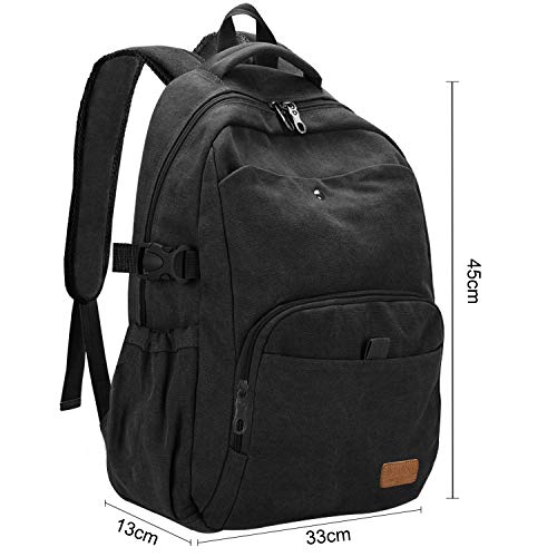 Bioasis Mochila de 40L, Unisex Vintage Mochila para Portátil Mochila Vintage Mochila de Lona Retro Mochila para Hombre Deportes al Aire Libre, Negro