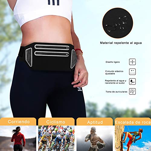 Bioasis Riñonera Deportiva, cinturón de Deporte, Mujer/Hombre, elástica, transporable y Impermeable, con Agujero de Auriculares, para el Correr, Aptitud, Ciclismo