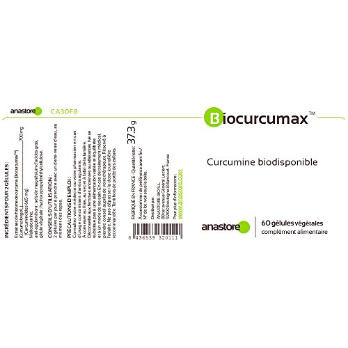 BIOCURCUMAX™ - Curcumina Biodisponible * 350 mg / 60 cápsulas * Curcuma titulada al 95% en curcuminoides * Antioxidantes, Cerebro, Músculos & esqueleto * Fabricado en Francia