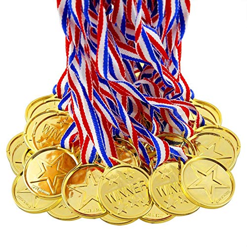 BJ-SHOP Medallas Ninos,Medallas Deportivas Premios plasticos de Oro para los ninos Fiesta Deportiva del Dia Recompensa tematica olimpica