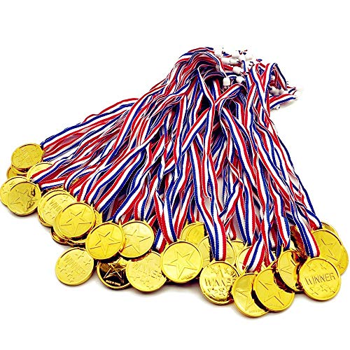 BJ-SHOP Medallas Ninos,Medallas Deportivas Premios plasticos de Oro para los ninos Fiesta Deportiva del Dia Recompensa tematica olimpica