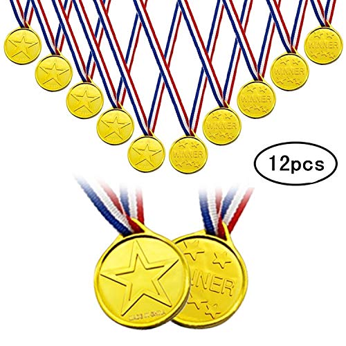 BJ-SHOP Medallas Ninos,Medallas Deportivas Premios plasticos de Oro para los ninos Fiesta Deportiva del Dia Recompensa tematica olimpica