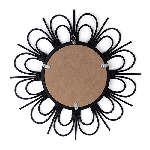 Black Velvet Studio Espejo de Pared Decorativo Redondo Flor, ratán Natural, Estilo étnico & Boho Chic, nórdico, Bonito y Moderno, Ligero, para Pasillo baño o Entrada, ratán, Color Negro, 43x43x2 cm.