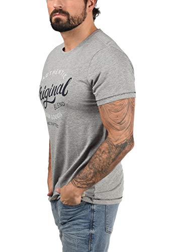 BLEND Florenz Camiseta Básica De Manga Corta con Estampado para Hombre con con Cuello Redondo con Gráfico, tamaño:L, Color:Stone Mix (70813)